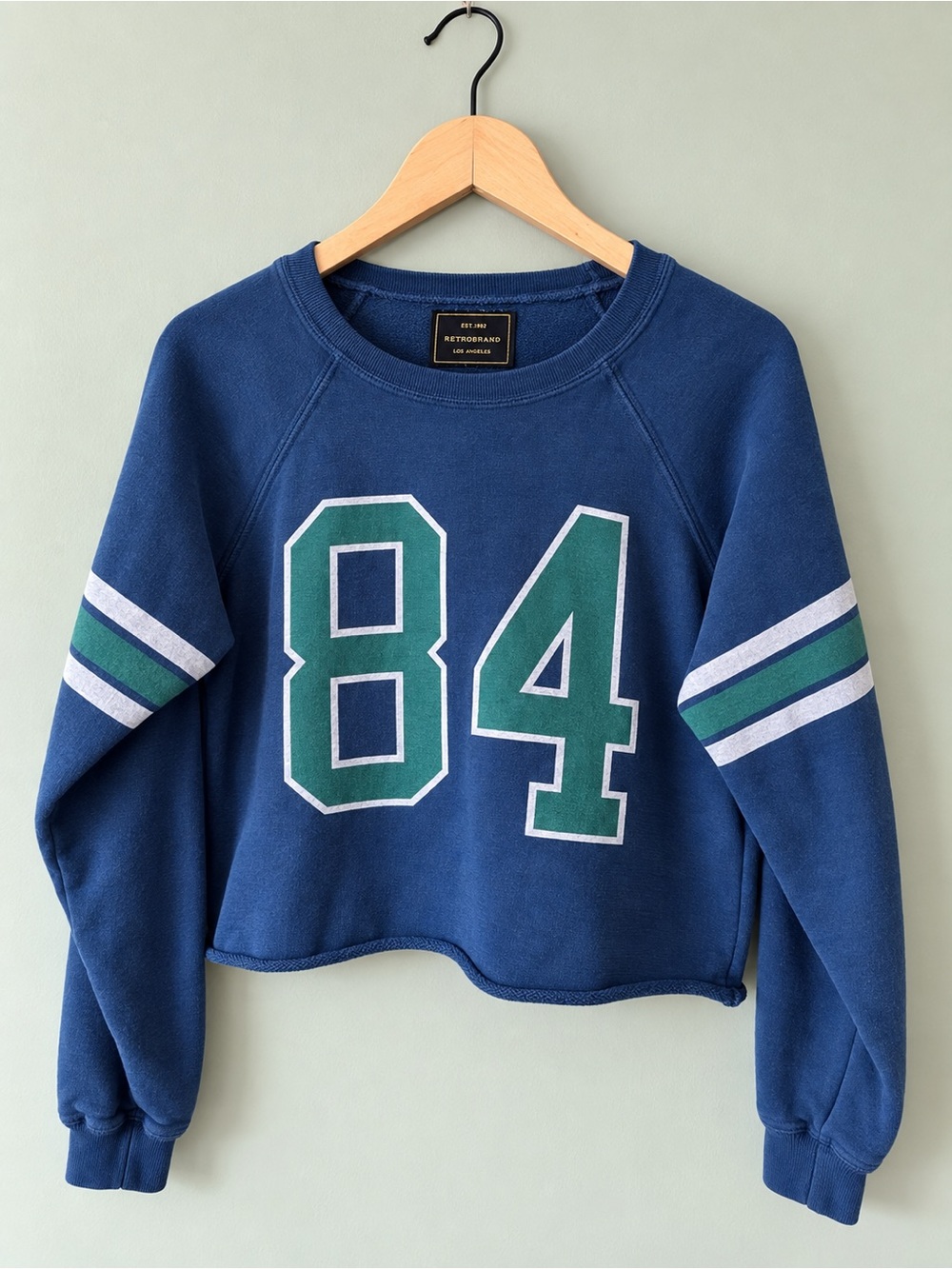 Original Retro Brand Navy Cropped Crewneck with Green '84 Applique